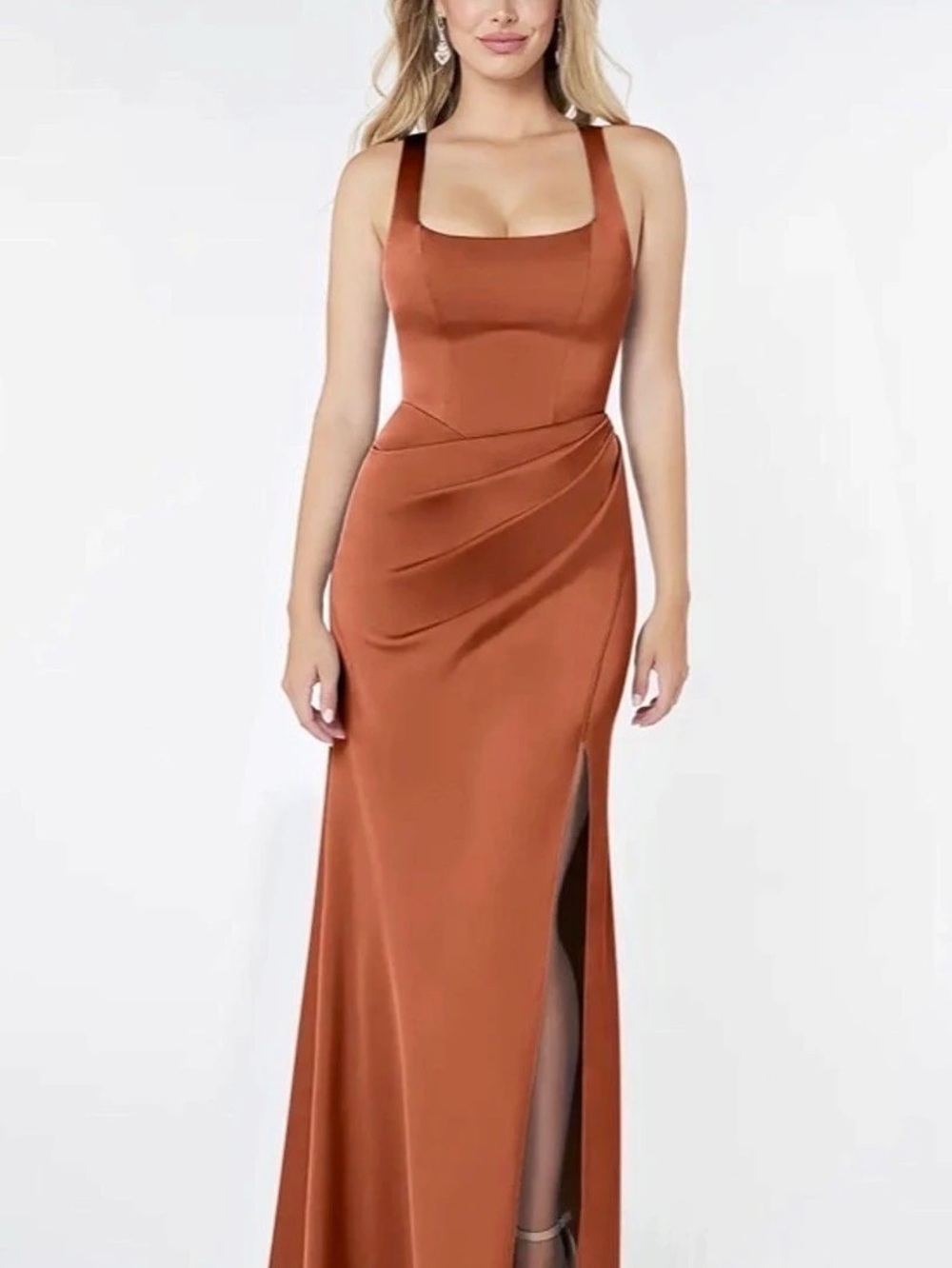 NWT Azazie Mero Dress Stretch Satin Cedar Rose